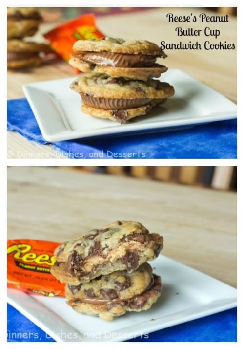 Chocolate Chip Reese's Peanut Butter Cup Sandwich Cookies {Dinners, Dishes, and Desserts}