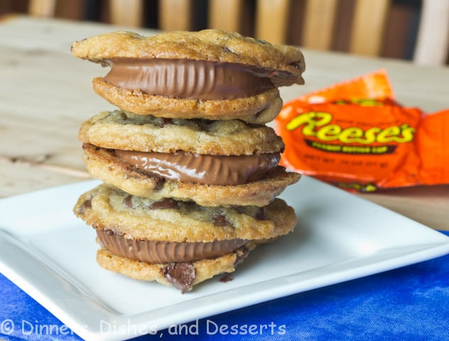 reeses peanut butter cup sandwich cookies on a plate