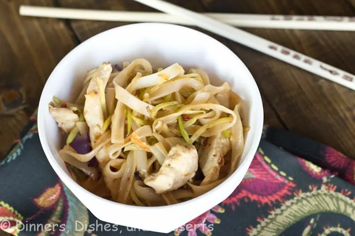 szechuan chicken and noodles in a bowl