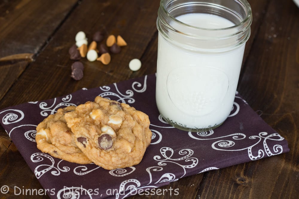 butterscotch pudding triple chocolate cookies on a table
