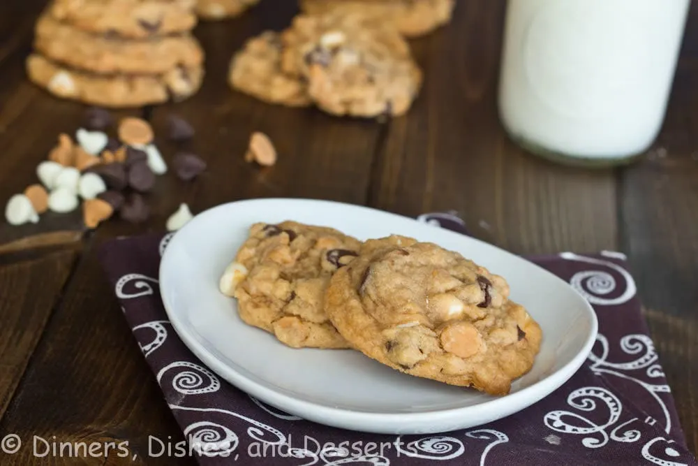butterscotch pudding triple chocolate cookies on a table