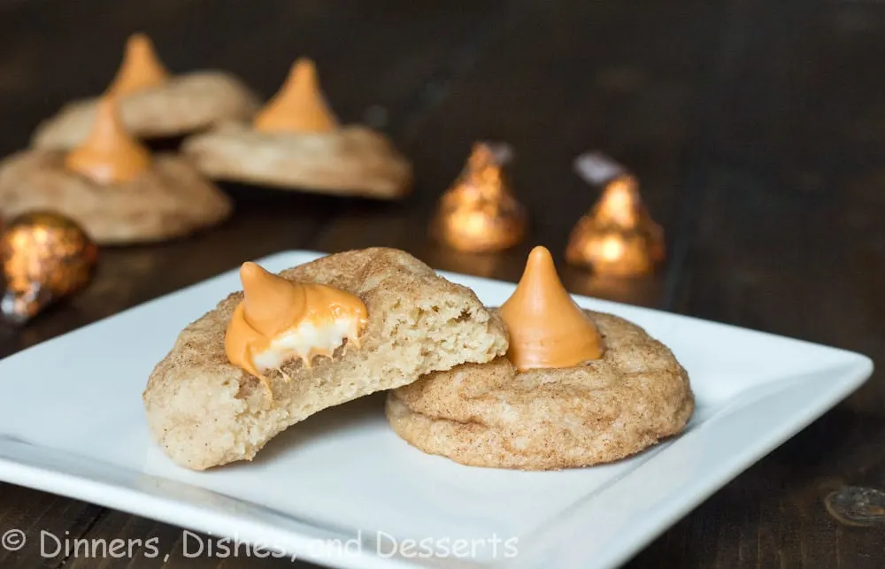 snickerdoodle pumpkin kiss cookes on a plate