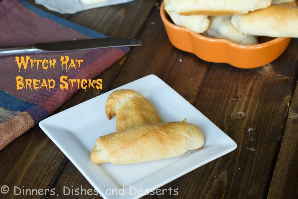 witch hat bread sticks on a plate
