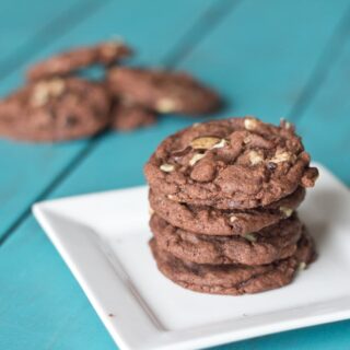 mint chocolate pudding cookies on a plate