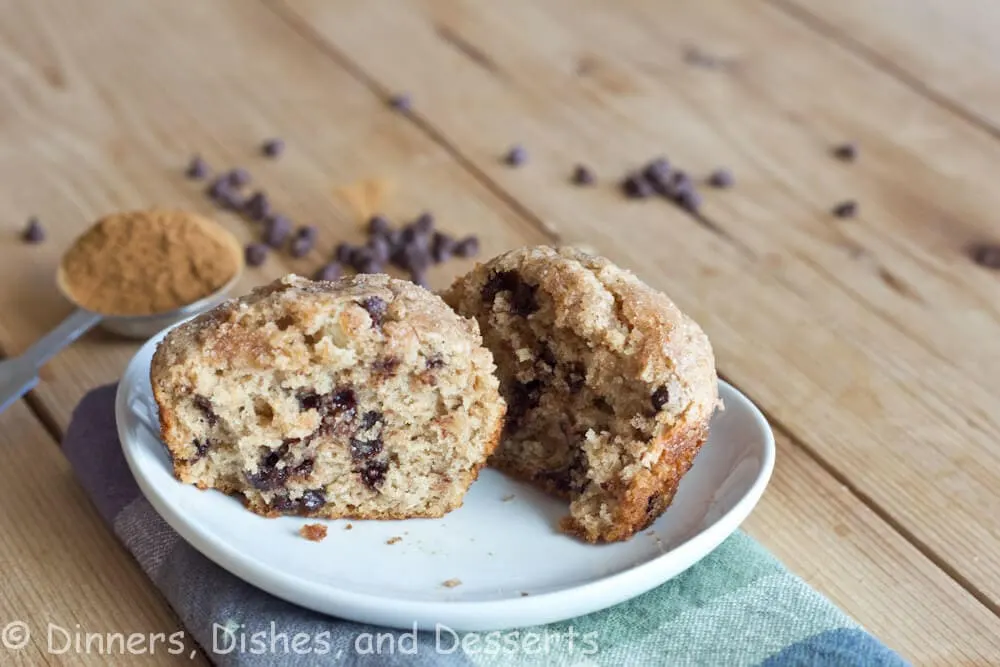 cinnnamon chocolate chip muffins on a plate