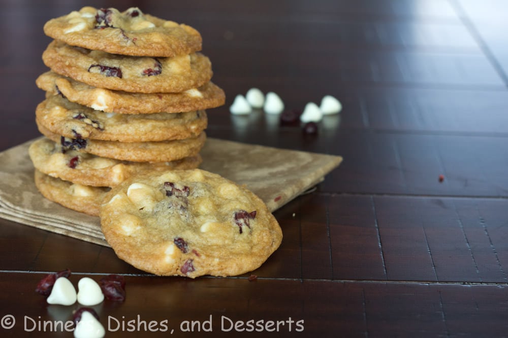 white chocolate cranberry cookies on a plate