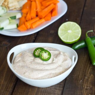 spicy chili lime yogurt dip in a bowl