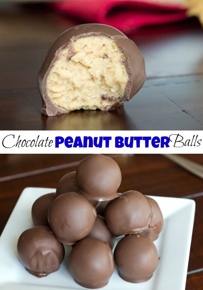 Peanut Butter Chocolate Balls - AKA Buckeye balls are delicious balls of creamy peanut butter coated in chocolate.  A must for the holidays!
