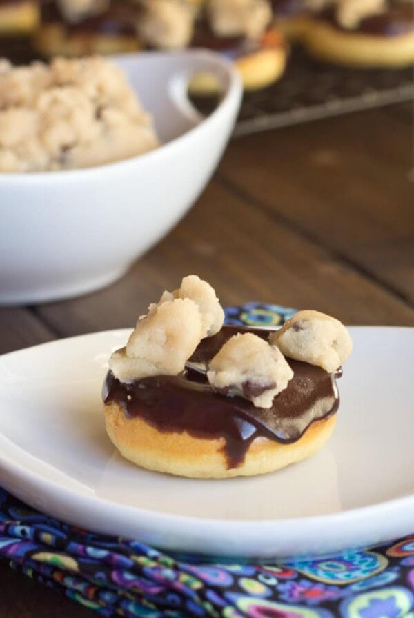 cookie dough mini donuts on a plate