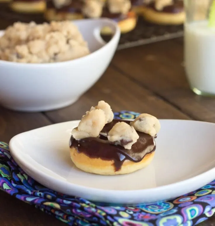 cookie dough mini donuts on a plate