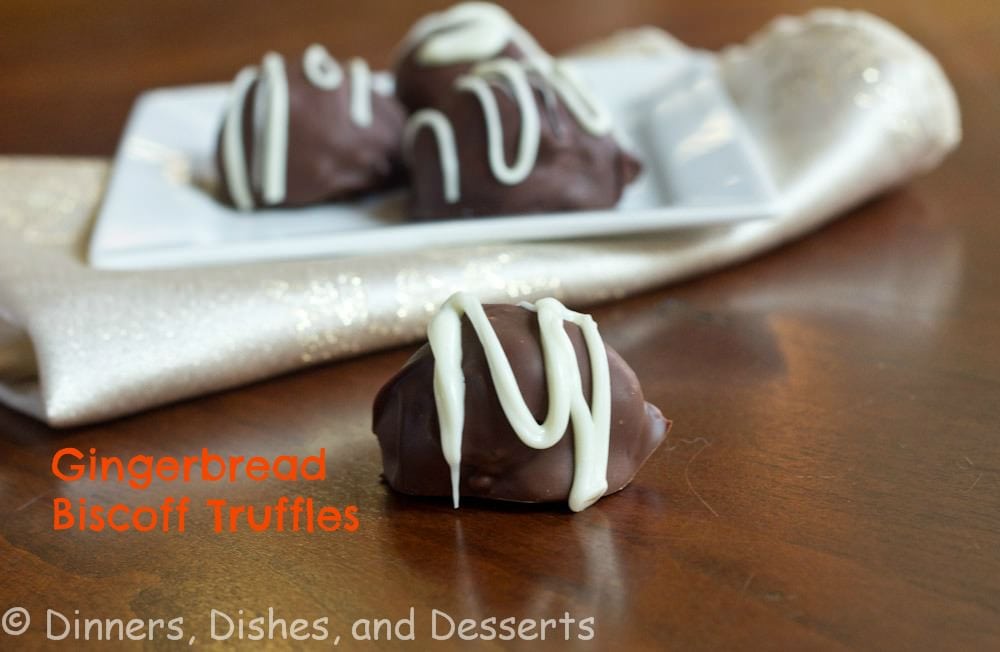 Decadant Truffles with Gingerbread Cookies and Biscoff, then dipped in chocolate! Great addition to any Holiday cookie tray.