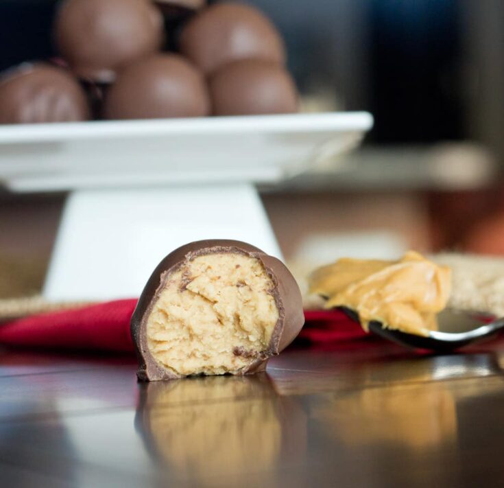 peanut butter chocolate balls on a table