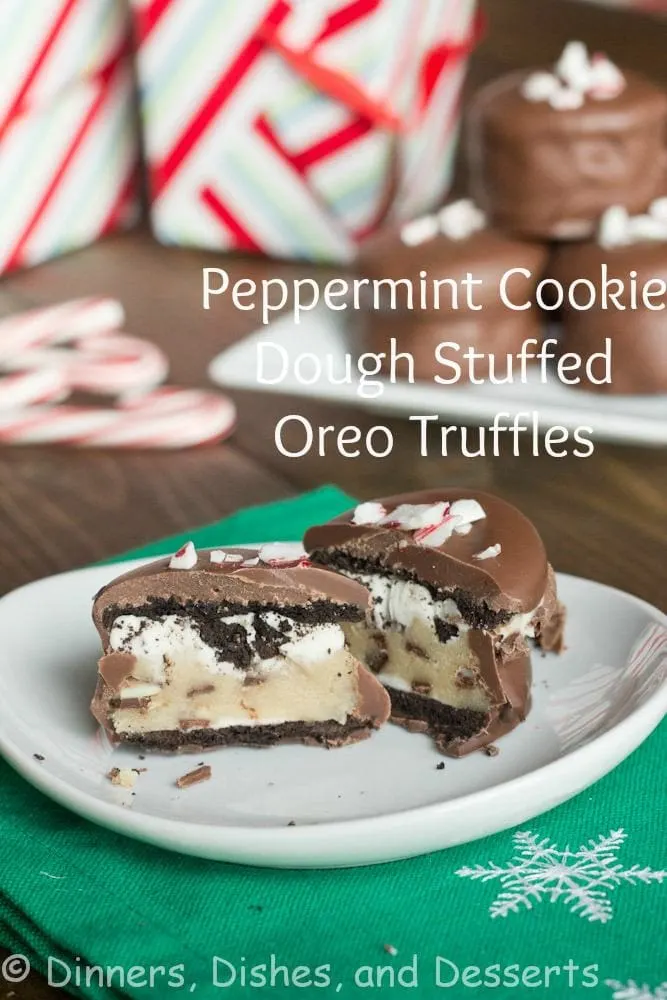 Peppermint Cookie Dough Stuffed Oreo Truffles {Dinners, Dishes, and Desserts}