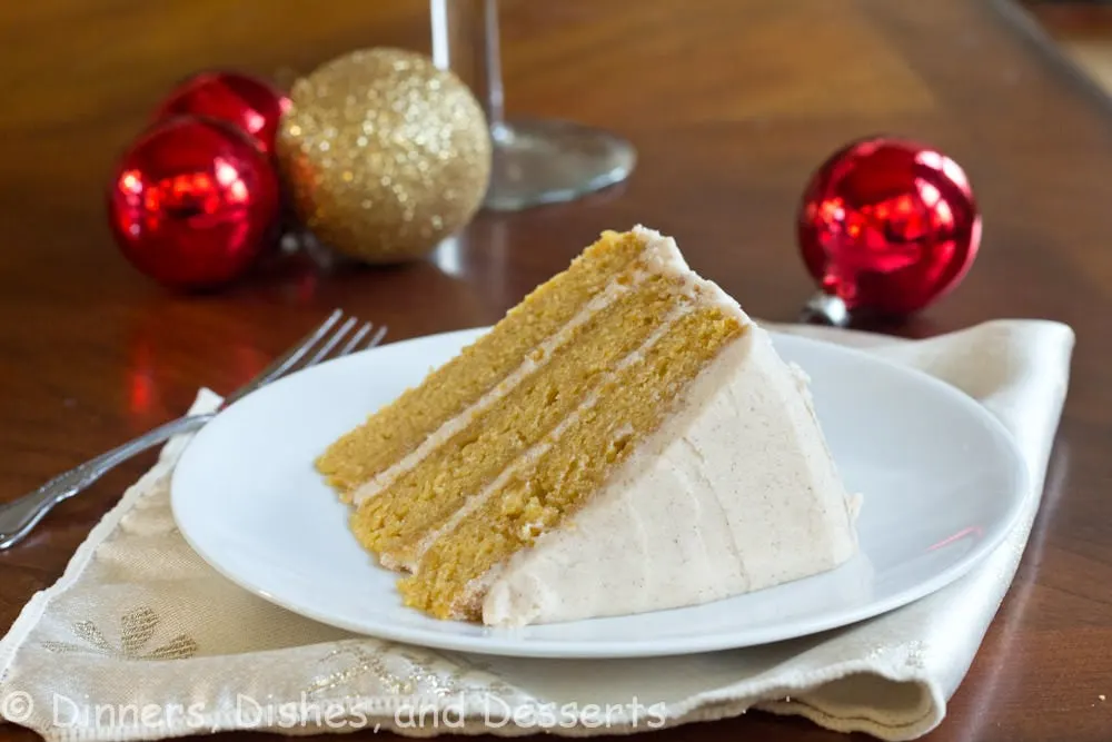 Pumpkin Dream Cake - three layers of moist pumpkin cake with a cinnamon buttercream frosting