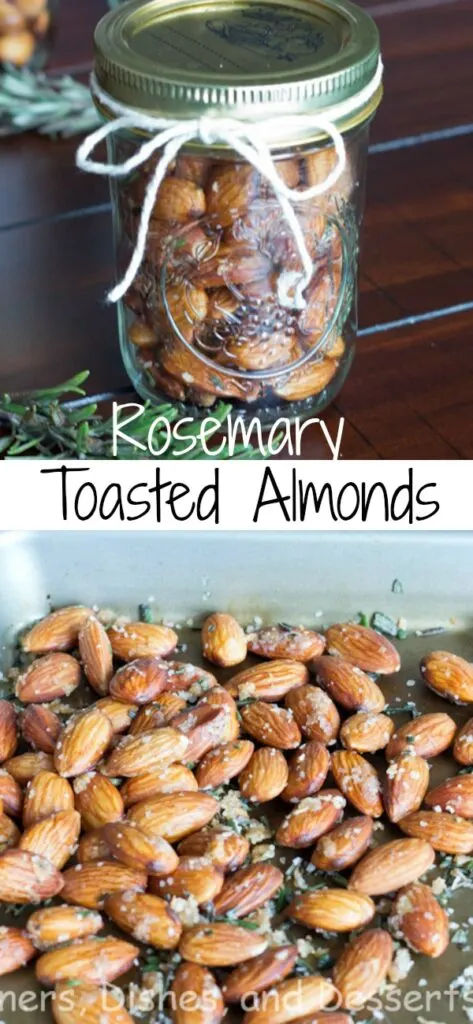 Garlic Rosemary Scented Almonds - lightly toasted almonds with rosemary and garlic. They make a great snack, topping for a salad or gift.