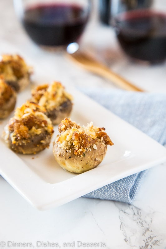 white plate with stuffed mushrooms