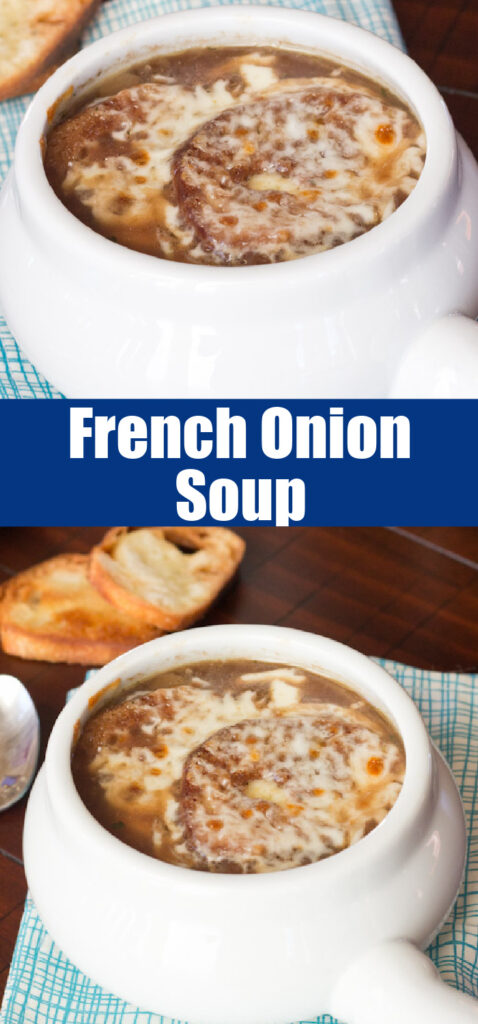 bowl of french onion soup close up