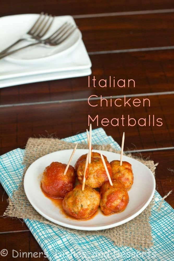 chicken meatballs on a plate with toothpicks