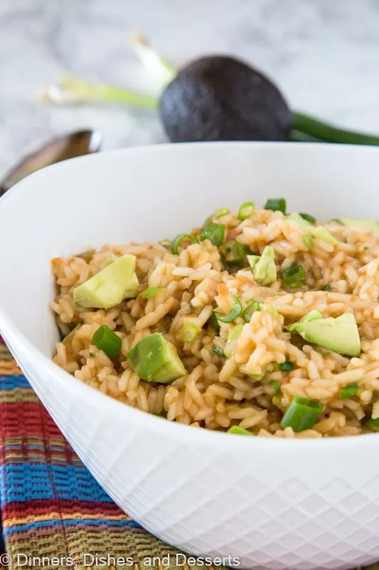 a bowl of mexican rice and avocado