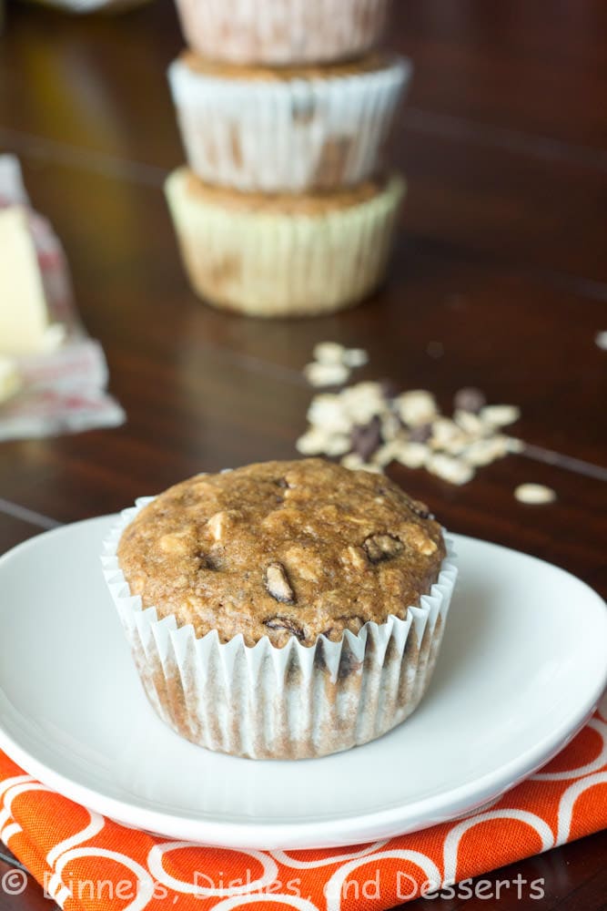 oatmeal chocolate chip muffins on a plate