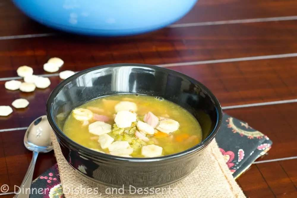 ham and split pea soup in a bowl