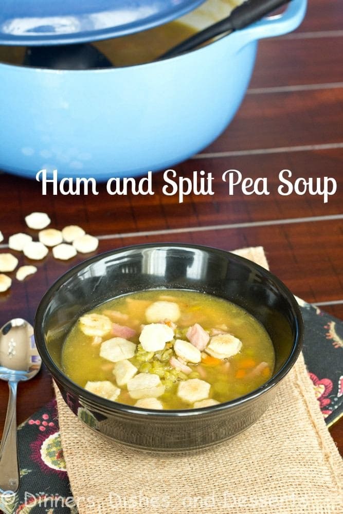 Ham and pea soup in a bowl