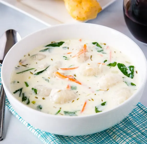 Chicken Gnocchi Soup - Olive Garden Chicken Gnocchi Soup at home!  This version is lightened up a little bit, so you can eat it any day of the week with no guilt!  