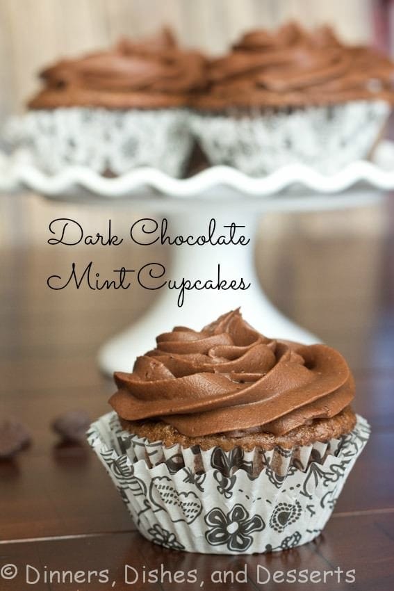 dark chocolate mint cupcakes in wrappers