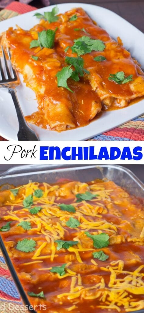 pork enchiladas on a plate close up