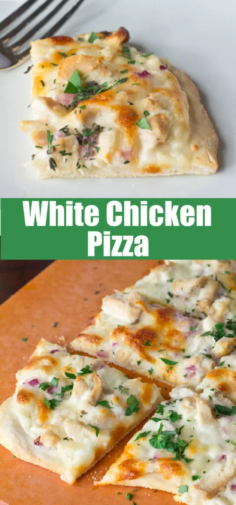 white chicken pizza slices close up