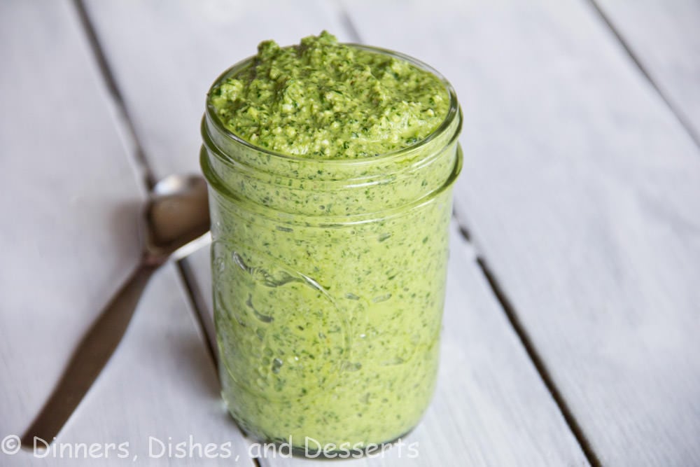 arugula walnut pesto in a jar