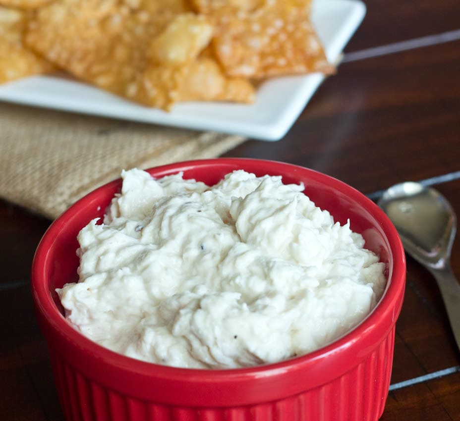 crab rangoon dip in a bowl