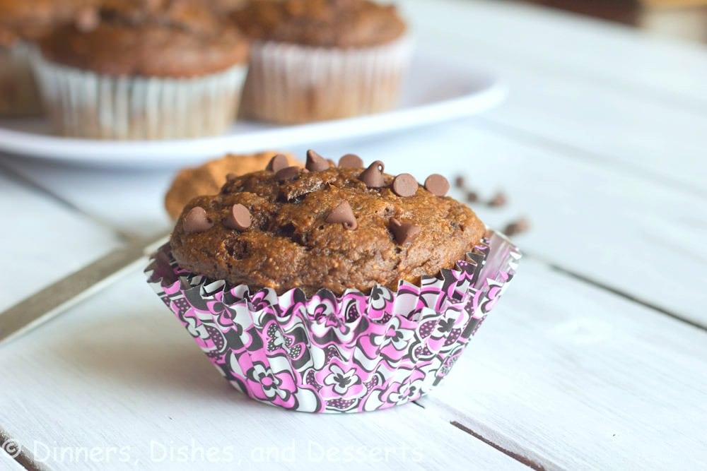 banana chocolate chip muffins on a table