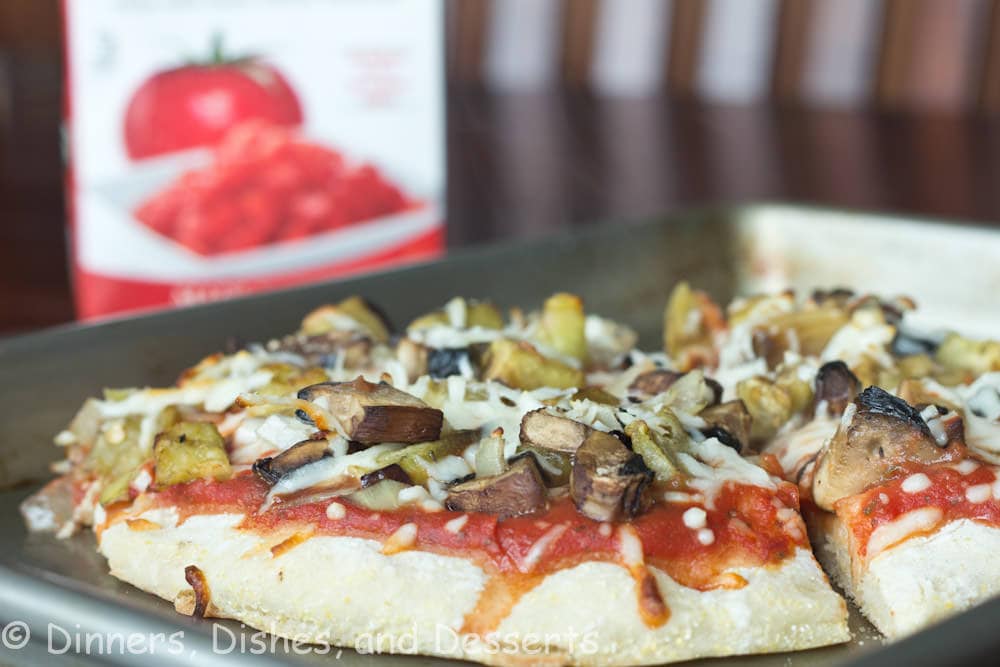 roasted veggie pizza on a pan