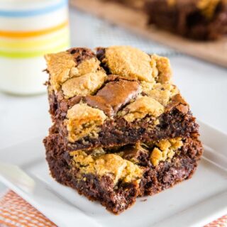 Brookies - These brownie cookie bars have a fudgy brownie on the bottom and topped with chocolate chip cookies.  No need to pick between two favorite ever again!