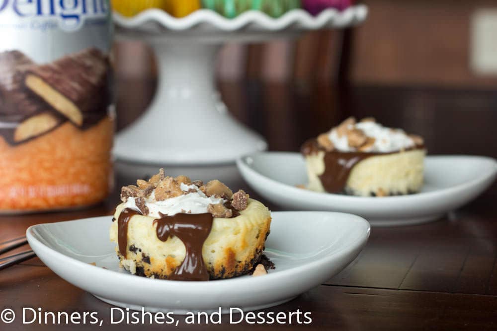 mini heath bar cheesecake on a plate