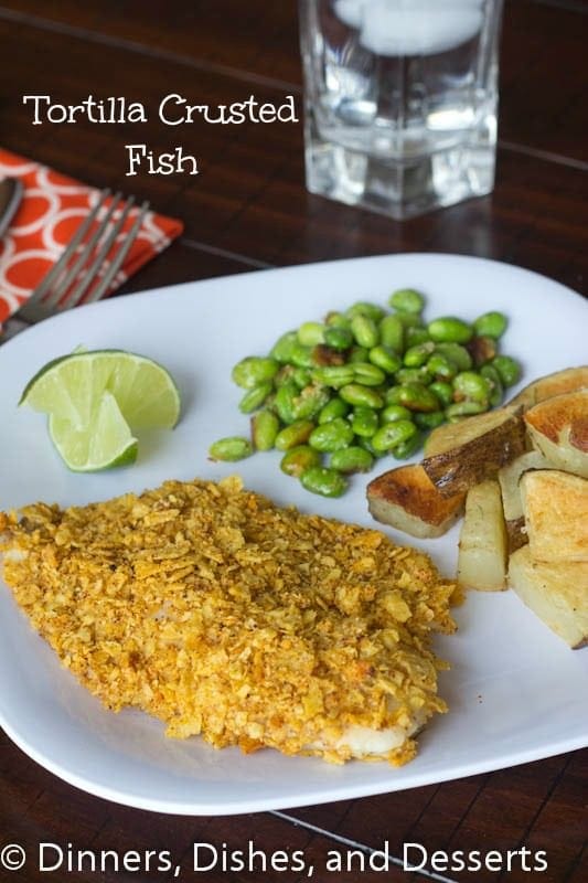 tortilla crusted fish on a plate