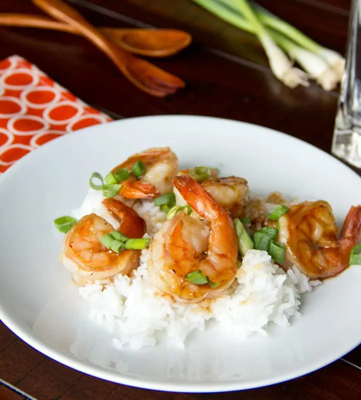 hoisin glazed shrimp on a plate