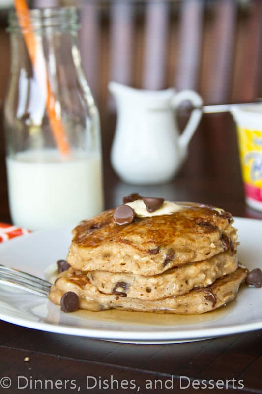 oatmeal chocolate chip pancakes on a plate