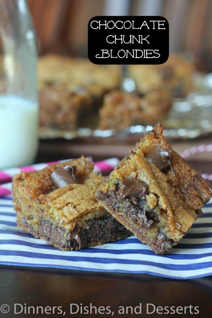 chocolate chunk blondies on a plate
