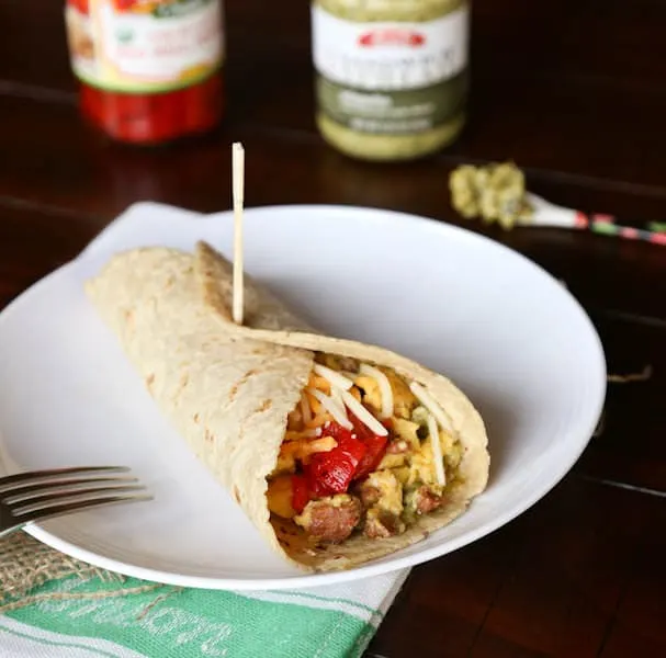 chorizo and egg breakfast wrap on a plate