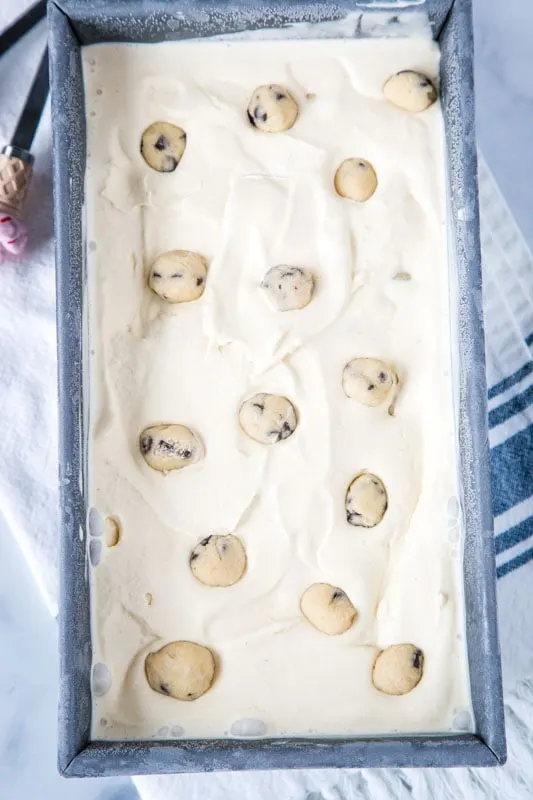 Cookie dough ice cream in a loaf pan