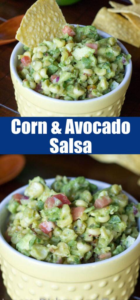 close up corn and avocado salsa for pinterest