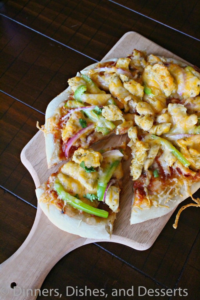 chicken fajita pizza on a board