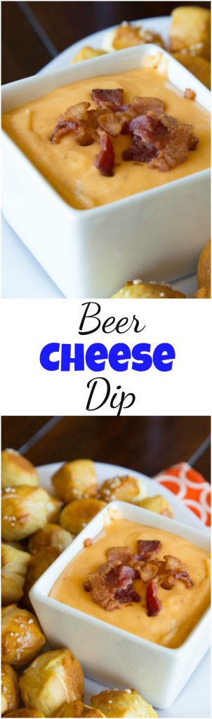 Beer Cheese Dip - Warm cheddar cheese dip made with plenty of bacon and beer! Great for dipping soft pretzels, chips or just about anything! #cheese #dip #food #recipe #footballfood #superbowlparty #beercheese #appetizer #cheesy