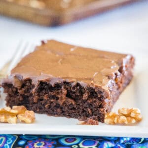 cropped close up sheet cake on a plate