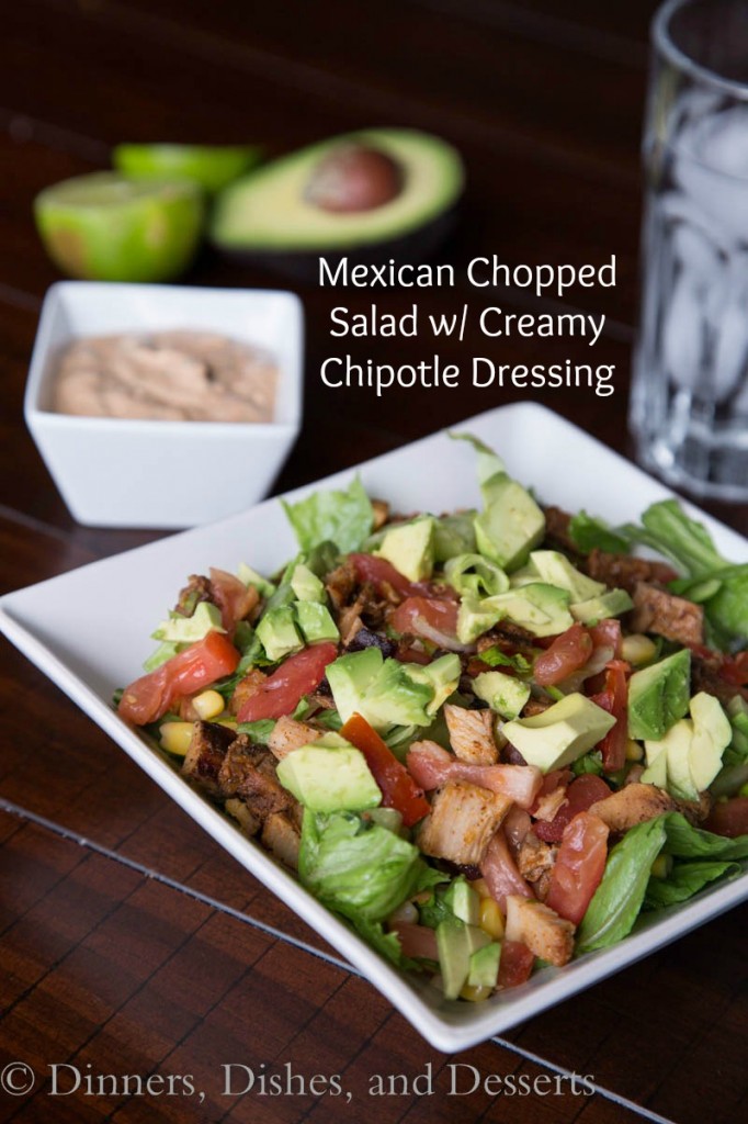 mexican chopped salad with creamy chipotle dressing on a plate