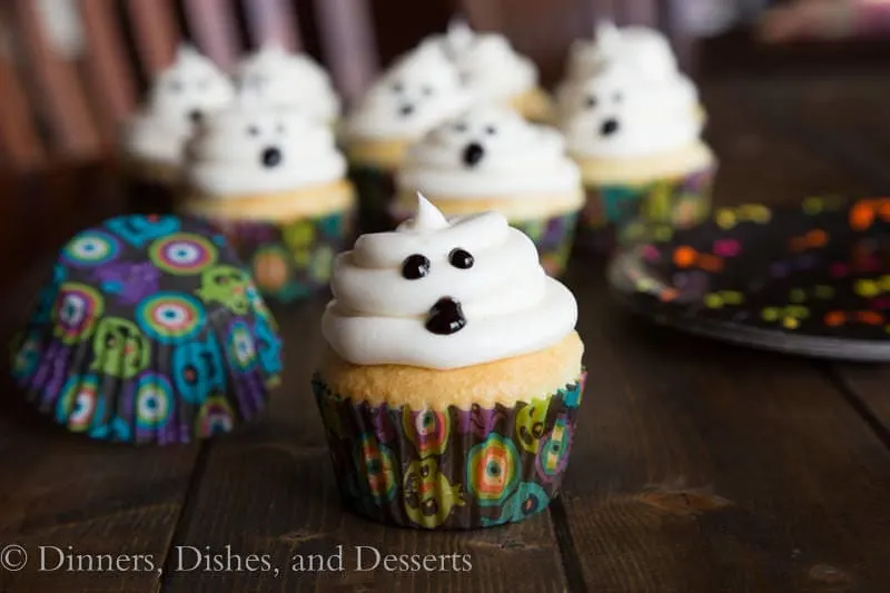 ghost cupcakes in wrappers