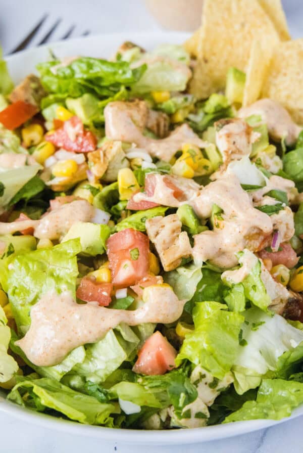 mexican chopped salad close up in a bowl