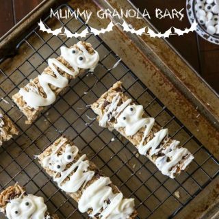 mummy granola bars on a pan
